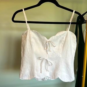 Reformation White Linen Scalloped Tank